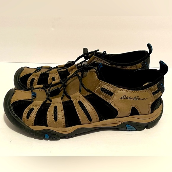 Eddie Bauer Response Brown Leather Bump Toe Walking Fisherman Sandals - Picture 1 of 15